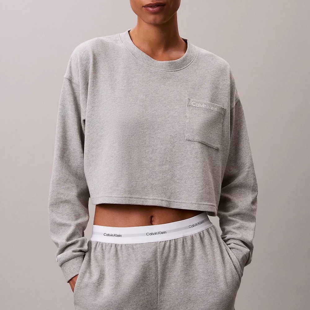 Calvin Klein logo Cotton Jersey small CALVIN KLEIN boxy fit crop long sleeve top